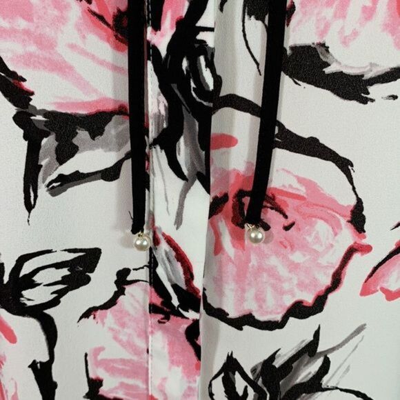 Karl Lagerfeld White, Black & Pink Floral Cold Shoulder Blouse Top - Picture 3 of 12